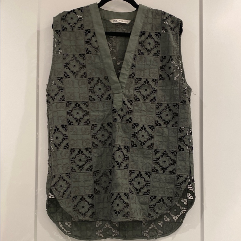 Gorgeous Zara Olive/Khaki Green Lace Sleeveless Top/Tunic